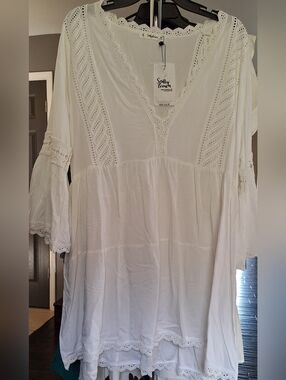 Soya Concept White Crochet-Trim V-Neck Tunic
